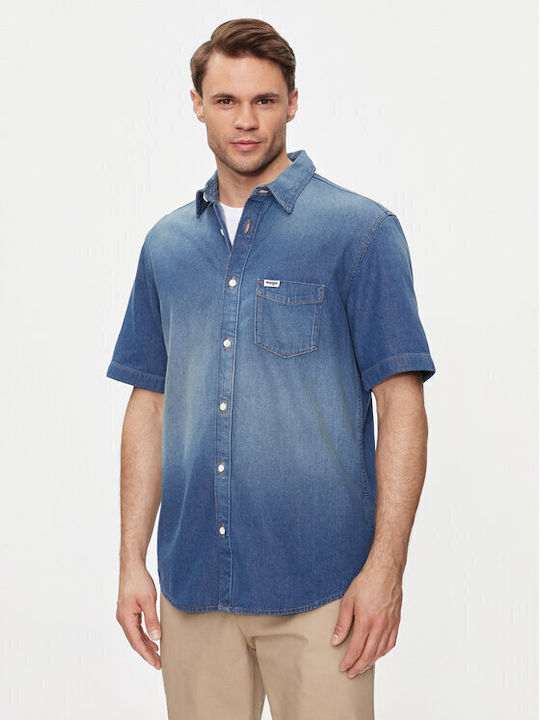 Wrangler Men's Shirt Short Sleeve Denim Blue
