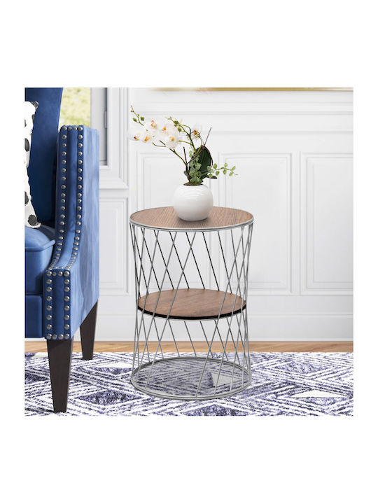Round Side Coffee Table Jaspin Wooden Silver W32xL32xH44cm