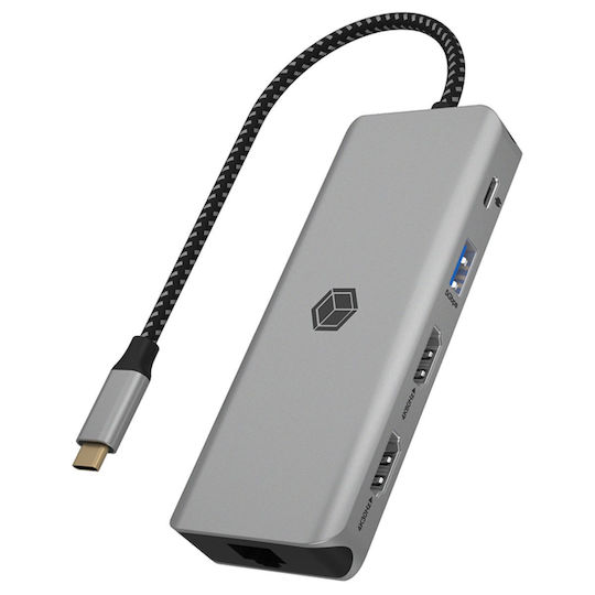 Icy Box IB-DK4012-CPD USB-C Docking Station mit HDMI 4K PD Ethernet und Verbindung 2 Monitore Gray
