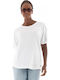 Damen Bluse Baumwolle Kurzärmelig Weiß