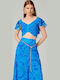 Printed Crop Blouse Lynne Ruffle Royal