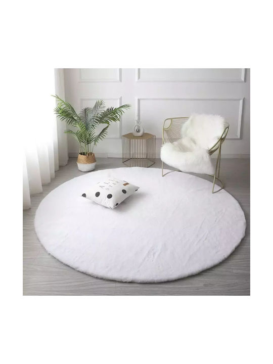 Strado Carpets Rug Round Shaggy White