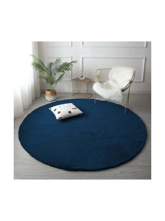 Strado Carpets Rug Round Shaggy Royalnavy (blue)