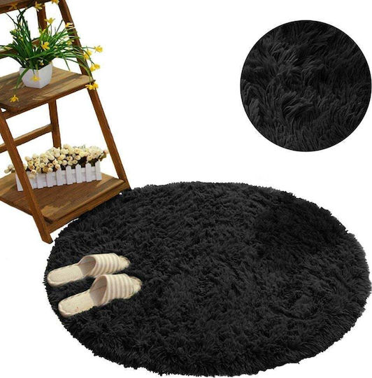 Strado Carpets Αντιολισθητικό Χαλί Στρογγυλό Shaggy Μαύρο Φ300cm