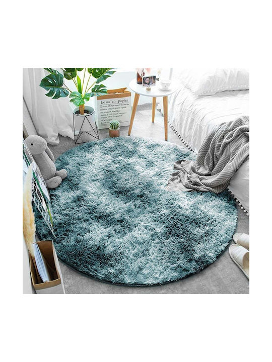 Strado Carpets Rug Round Shaggy Dark Blue