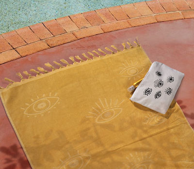 Nef-Nef Beach Towel Cotton Yellow with Fringes 160x80cm.
