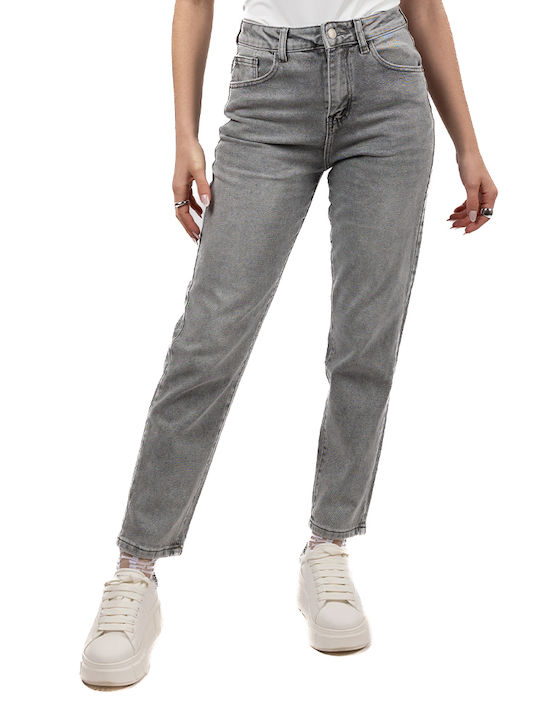 Women's Grey High-Waisted Mom Fit Jeans