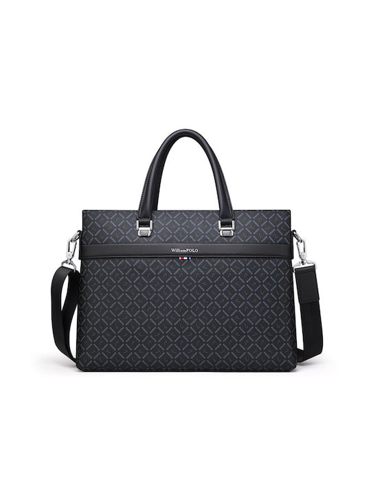 William Polo Leather Briefcase with Zipper Black 13x8x27cm