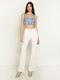 Toi&Moi Women's Summer Crop Top Linen Sleeveless Multicolour