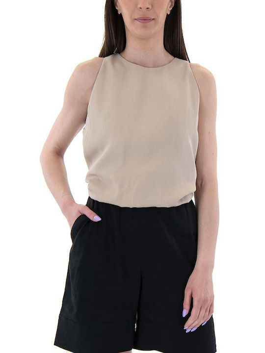 Black n Black Women's Blouse Sleeveless Beige