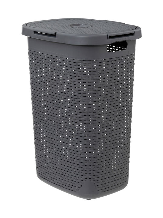 5Five Plastic Laundry Basket 60lt with Cap 35.2x45x35.2cm Gray