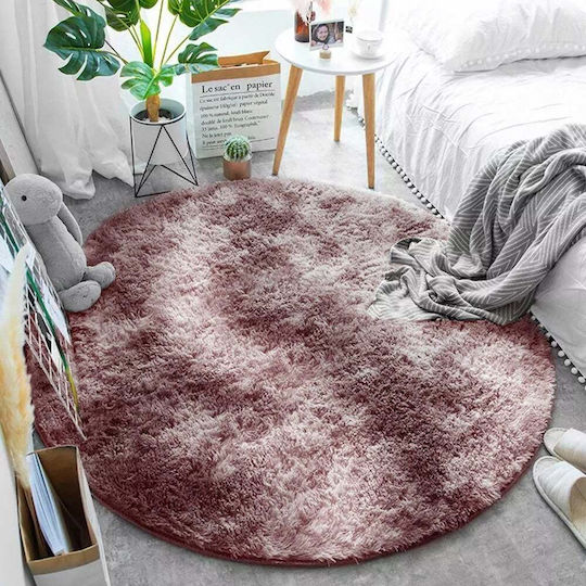 Strado Carpets Teppich Rund Zottelig Synthetisch,Polyester/Cotton/Leather Pink