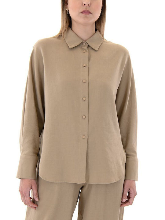 Kramma Langärmelig Damen Hemd Beige