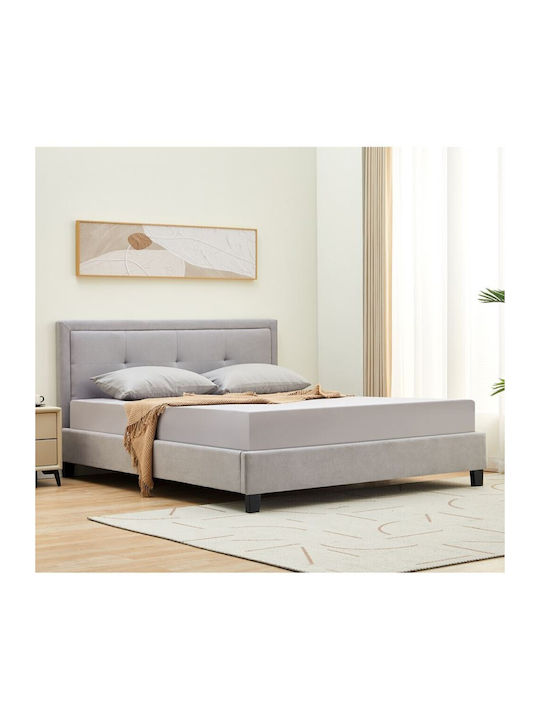 Beco Κρεβάτι Υπέρδιπλο Επενδυμένο με Ύφασμα Γκρι για Στρώμα 160x200cm