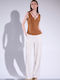 Pantaloni Dama Largi High Rise Cu Cauciuc În Fit Regular Model Cu Dungi Ecru