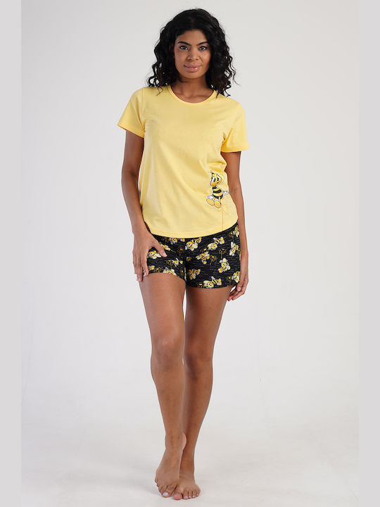 Vienetta Secret Summer Women's Cotton Pyjama Top Yellow Vienetta