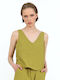 Doca Women's Blouse Cotton Sleeveless with V Neck Khaki