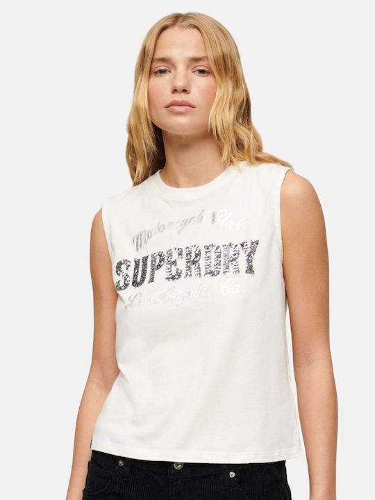 Superdry Damen Bluse Ärmellos Weiß