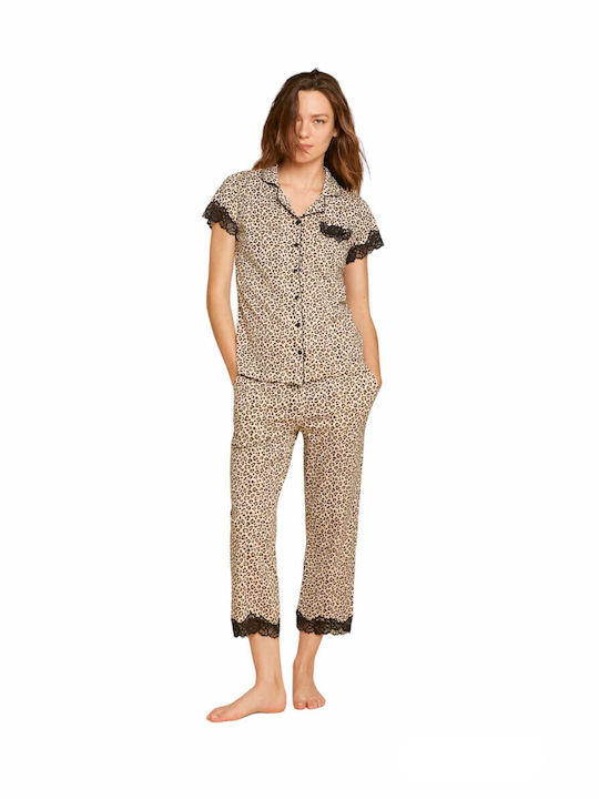 Noidinotte De vară Set Pijamale pentru Femei De bumbac Beige