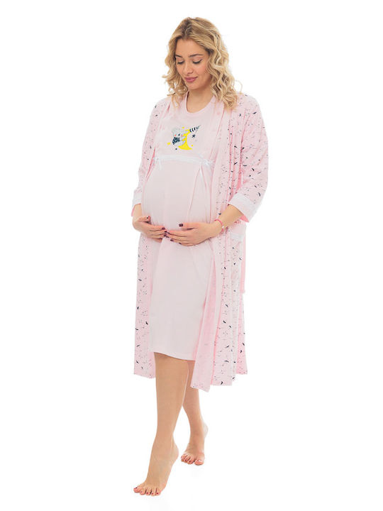 Nicoletta Short Nightgown for Maternity Hospital & Breastfeeding Pink