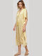 Ble Resort Collection One Size 100% Γυναικείο Μακρύ Καφτάνι Παραλίας Λευκο/κιτρινο