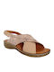 Leather Women's Flat Sandals Anatomic in Beige Color