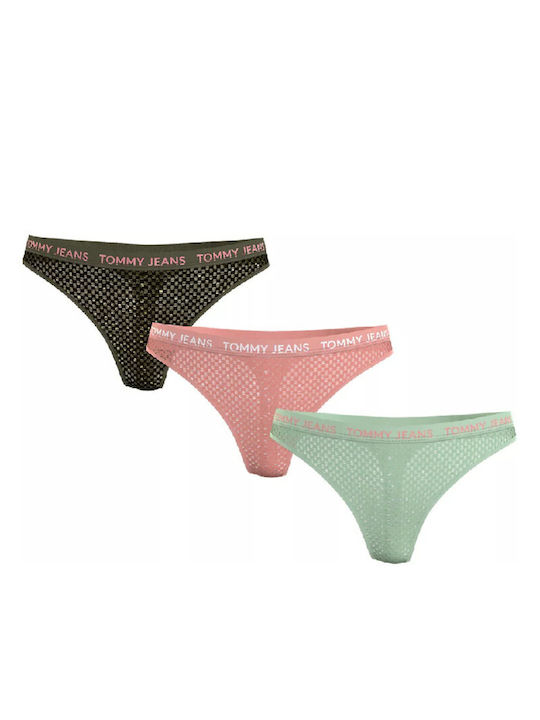 Tommy Hilfiger Ψηλόμεσα Γυναικεία String 3Pack Pink