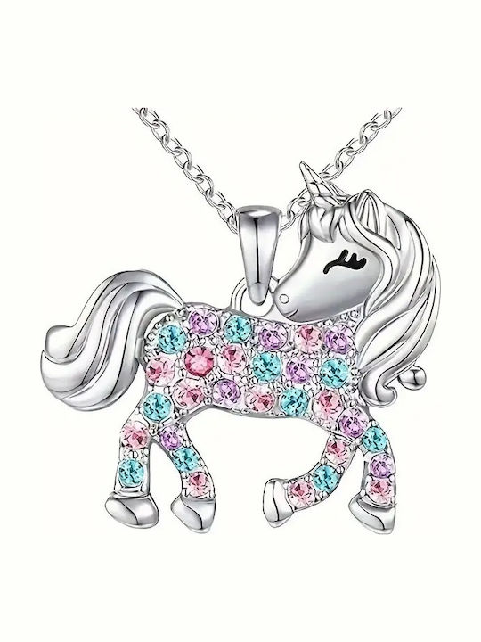 Pink Lady Unicorn Necklace in Silver