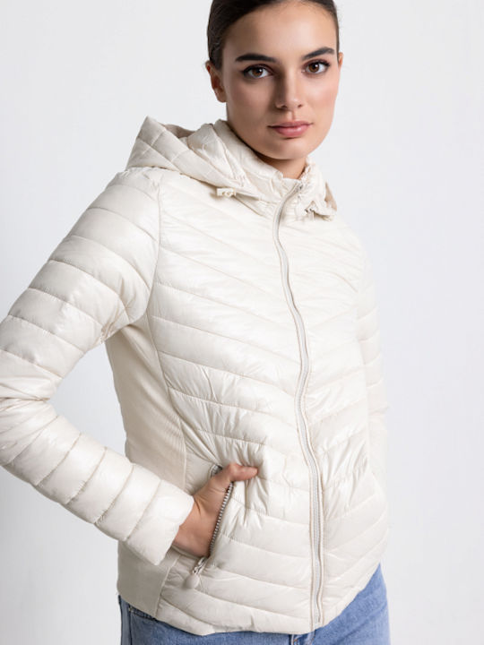 Desiree Women's Long Puffer Jacket for Winter with Hood vanilla