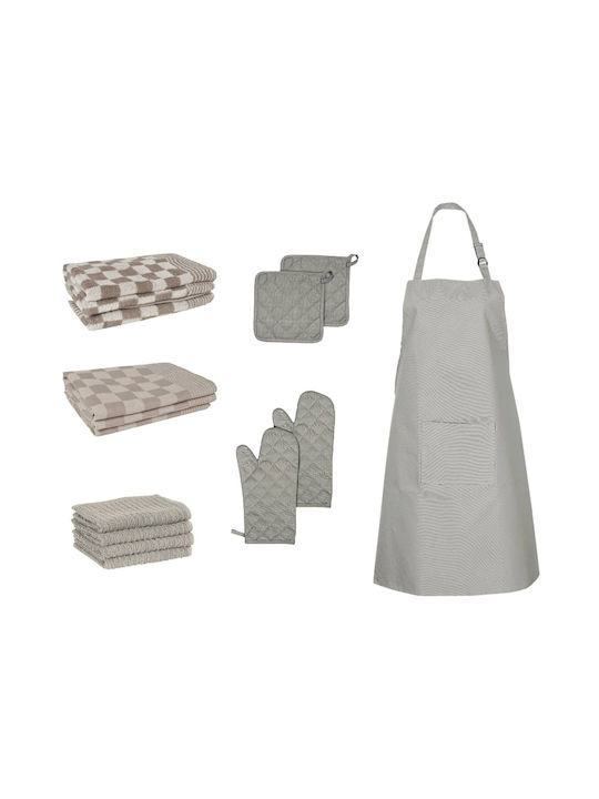 vidaXL Apron with Kitchen Towel Gray