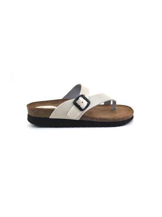 Pegabo Leather Women's Flat Sandals in White Color