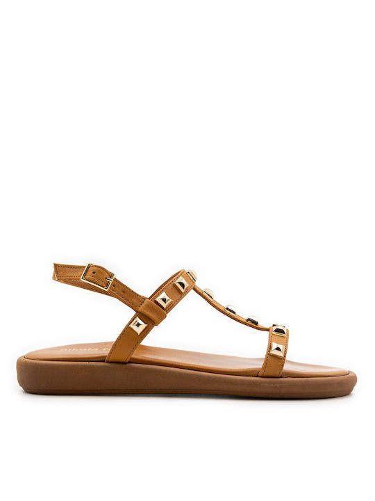 Nikola Rossi Leather Women's Flat Sandals in Tabac Brown Color