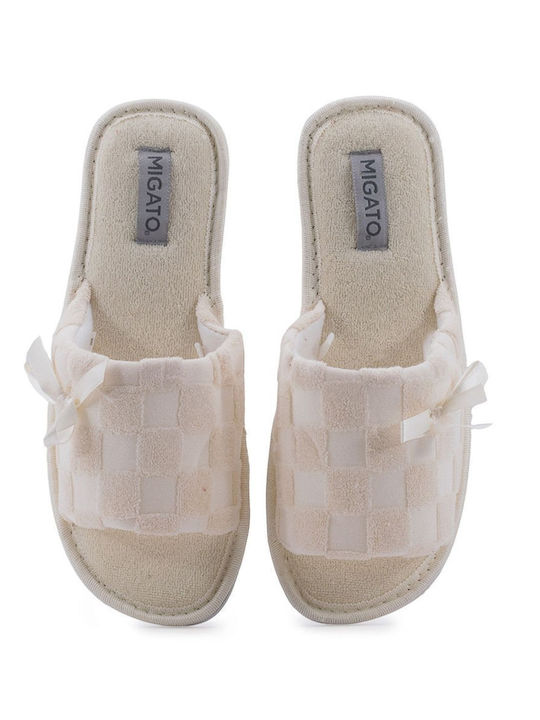 Frottee Winter Damen Hausschuhe Beige