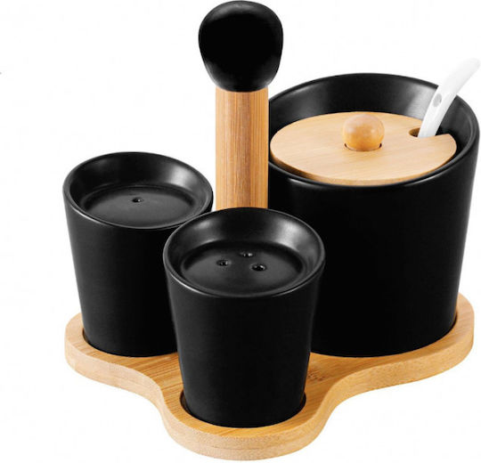 Florina Adria Set de servire negru din porțelan Bambus condimente 16 X 13 X 12 Cm