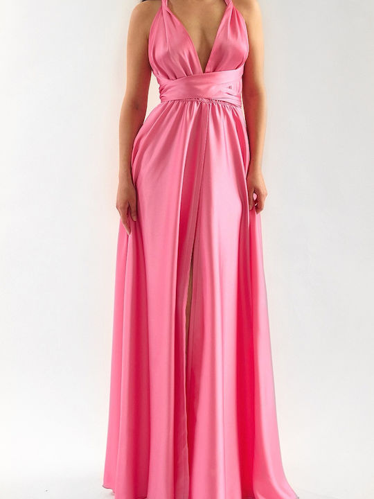 Aelia Pink Maxi Satin Polymorphic Dress
