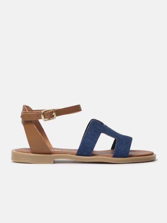 InShoes Leather Women's Sandals with Ankle Strap Blue