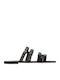 Leather Women's Flat Sandals in Black Color