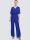 Damen Stoff Hose mit Gummizug Blau