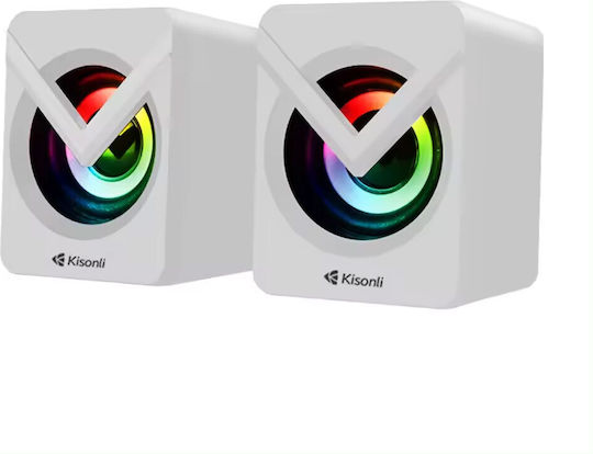 Kisonli L-1040 Ηχεία Υπολογιστή 2.0 με RGB Φωτισμό και Ισχύ 2.5W Λευκά