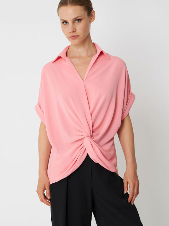 Блуза с възел отпред Розово
