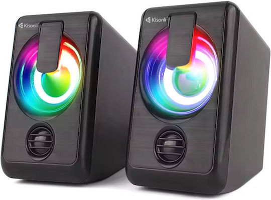 Kisonli L-1010 Ηχεία Υπολογιστή 2.0 με RGB Φωτισμό και Ισχύ 3W Μαύρα