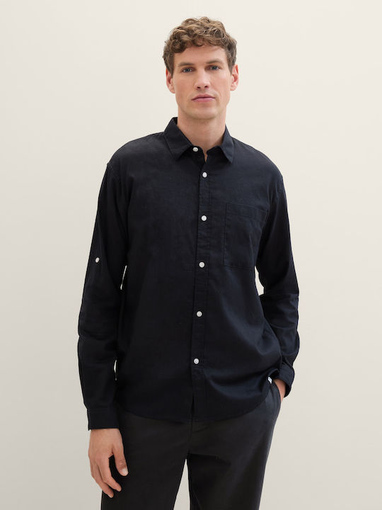 Linen Shirt in Wide Line Black