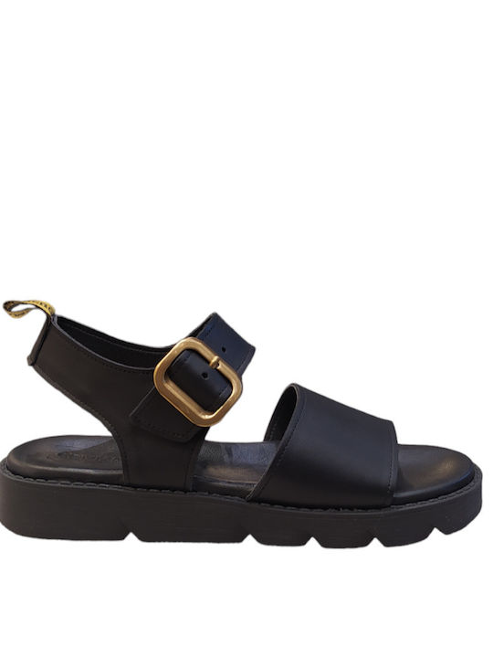 Commanchero Original Leder Damen Flache Sandalen in Schwarz Farbe