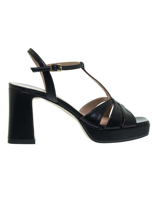 Mourtzi Platform Leather Women's Sandals Black with Low Heel