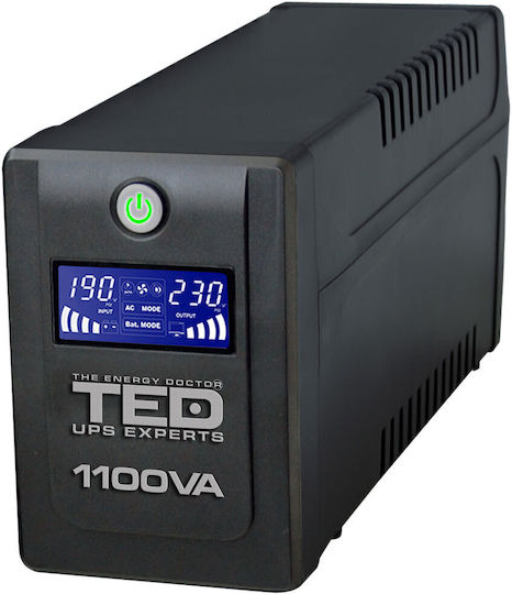 TED Electric UPS 1100VA 700W με 2 Schuko Πρίζες