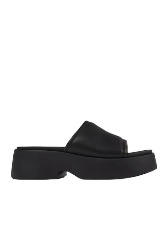 Δερμάτινα Γυναικεία Ανατομικά Σανδάλια Flatforms Μαύρα