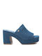 Mules with Chunky High Heel in Navy Blue Color