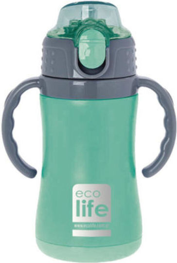 Ecolife Παιδικό Παγούρι Θερμός Ανοξείδωτο με Καλαμάκι Πράσινο 300ml