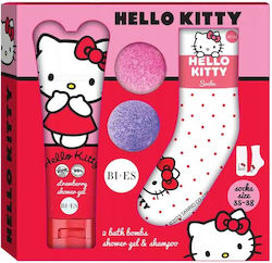 Bi Es Geschenk-Set "hello Kitty" Duschgel & Shampoo 250ml 2x Badebomben 55gr & Socken 35-38