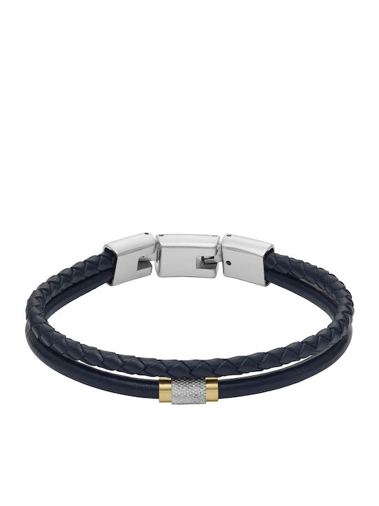 Fossil All Stacked Up Bracelet Stainless Steel & Leather Blue Jf04703998